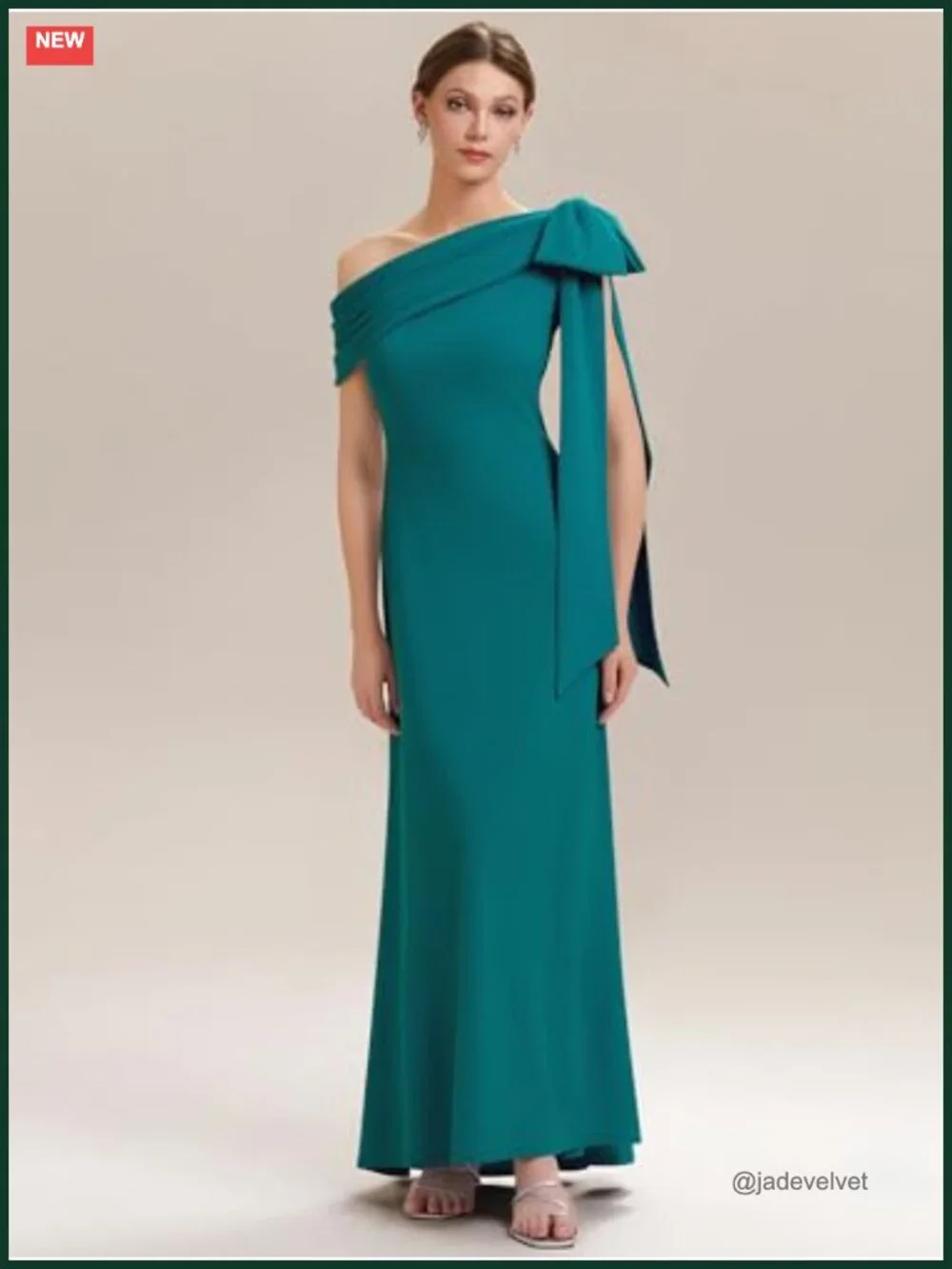 Maxi Formal Wedding Guest Dress One Shoulder Bow Sash Sleeveless Crepe Evening